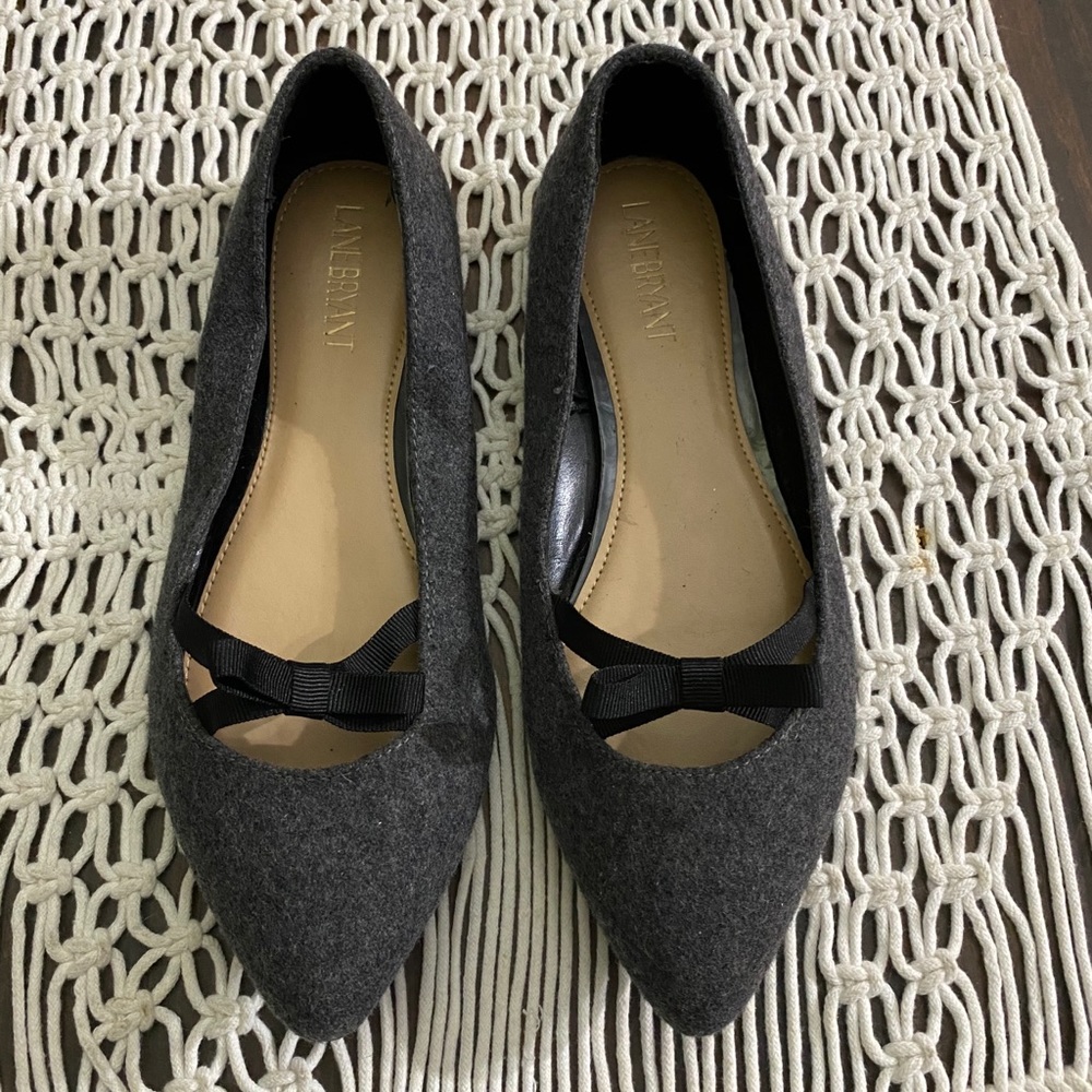 Lane Bryant grey tweed w black bow flats